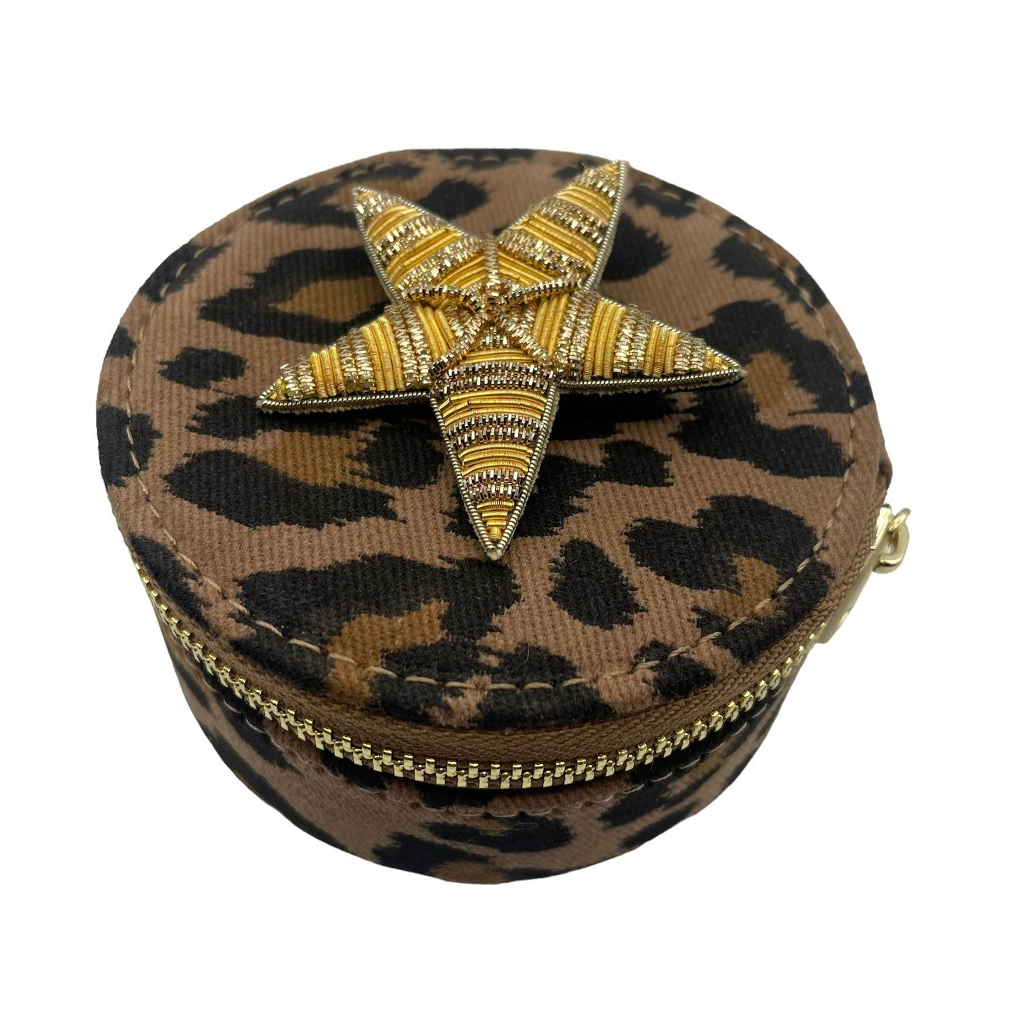 Jewellery travel pot - leopard print - gold star