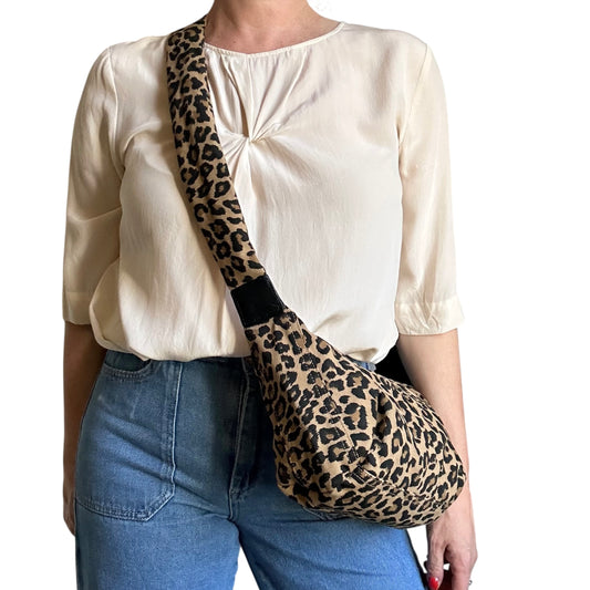 Brixton cross body sling bag - sand leopard print - small