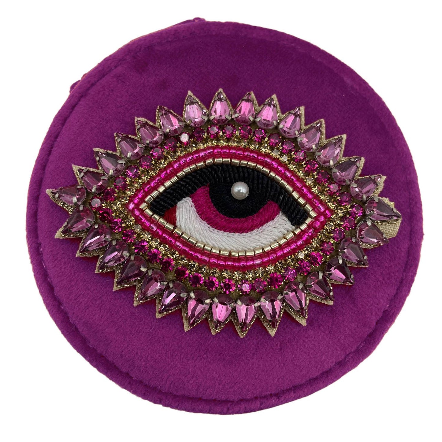 Jewellery travel pot fuchsia - recycled velvet - rose eye