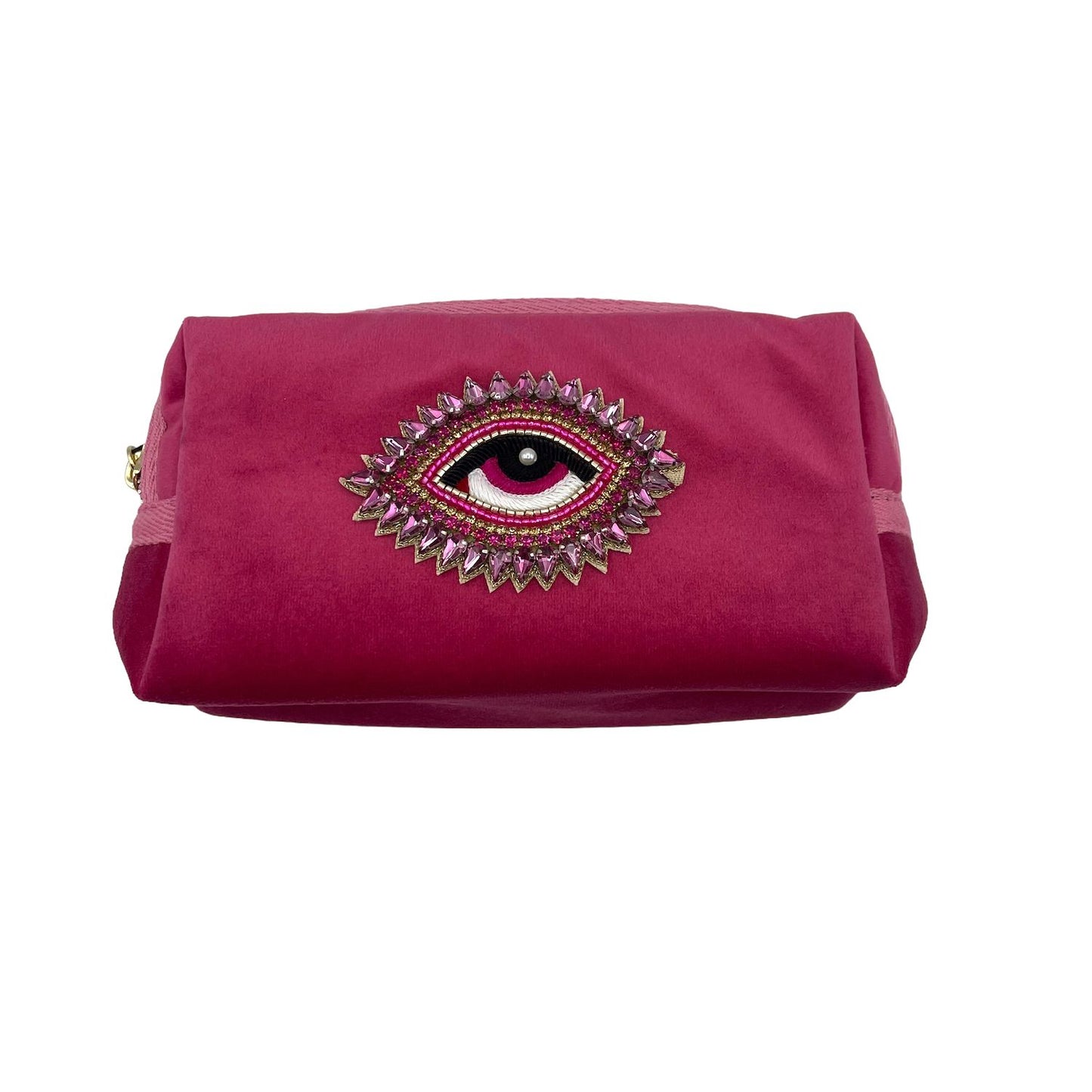 Bright pink make-up bag and a rose eye pink - recycled velvet