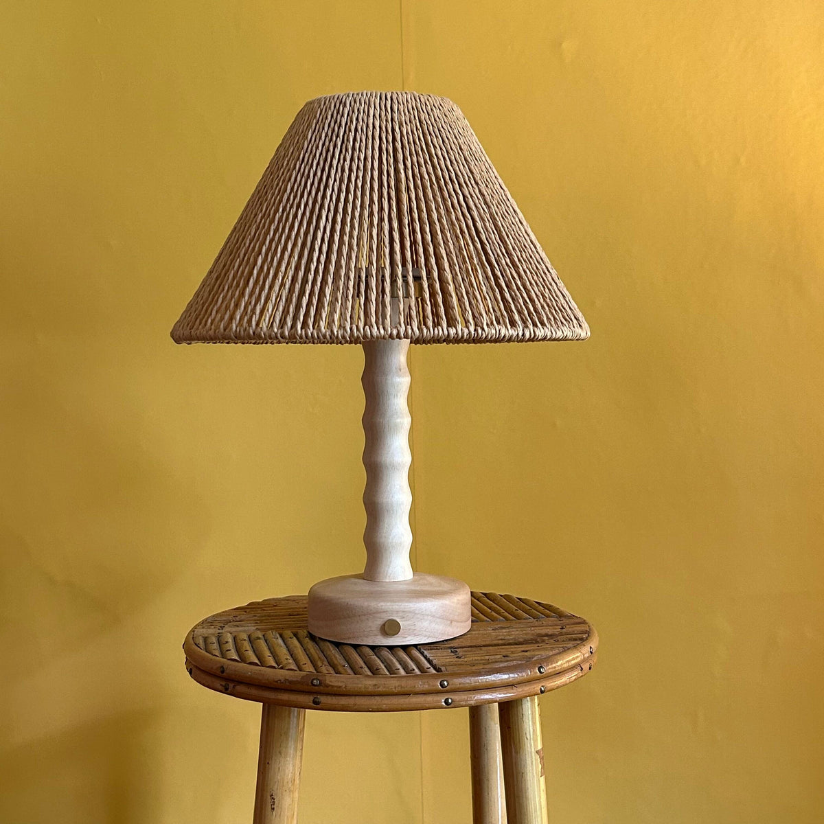 Bamboo Beech style rechargeable touch lamp with Rope shade
