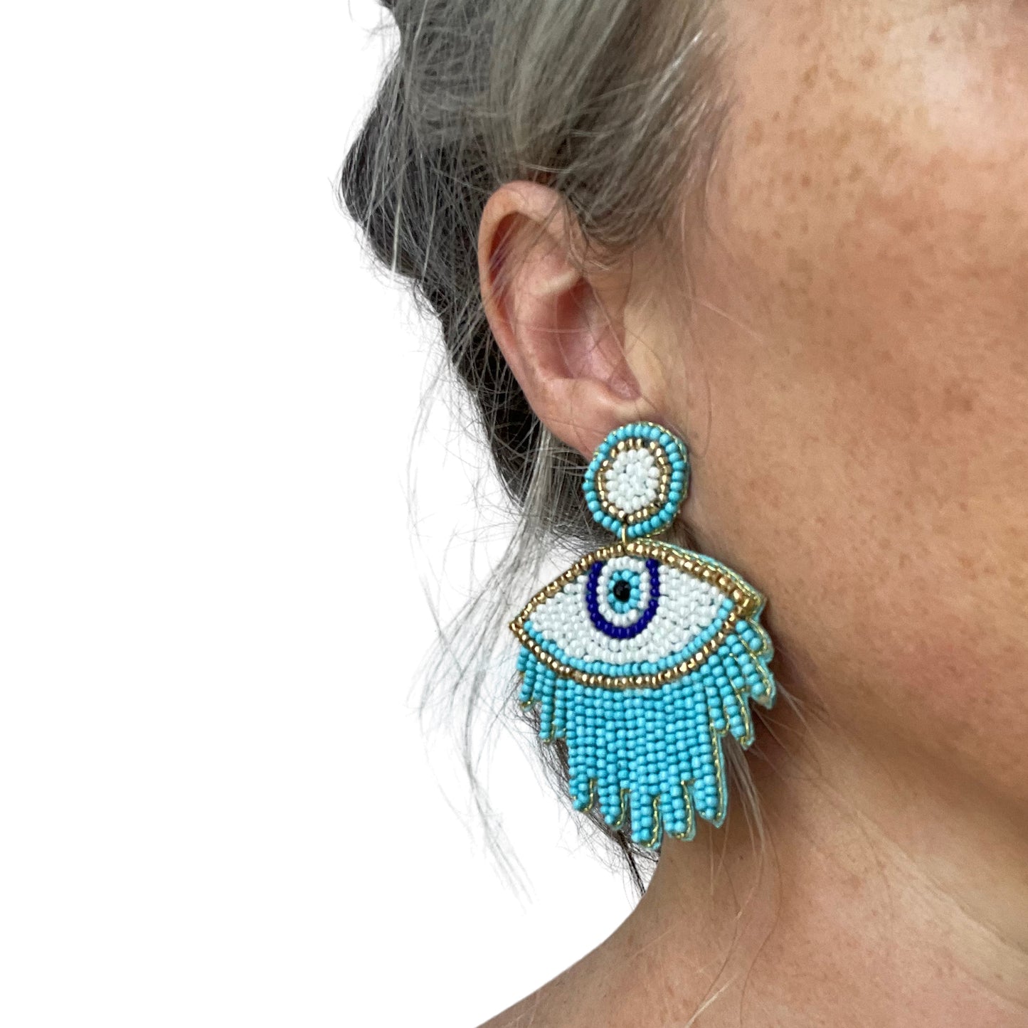 Turquoise beaded eye earrings