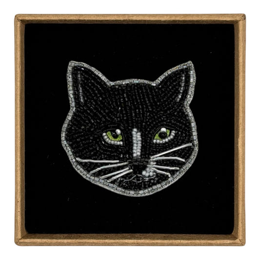 Biba the Black cat embroidered animal brooch / pin