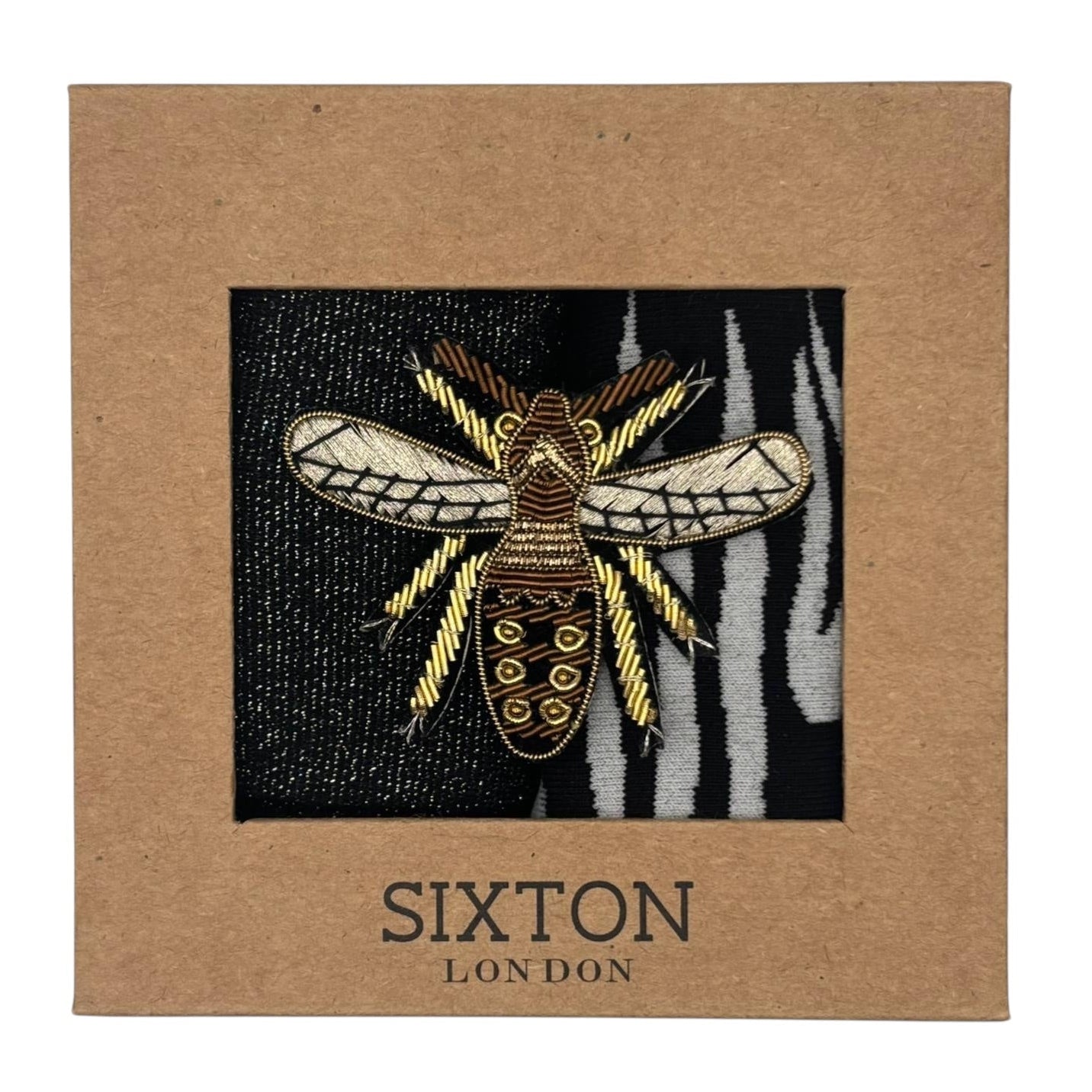 Black Tokyo & Black Savannah sock box duo with embroidered brooch