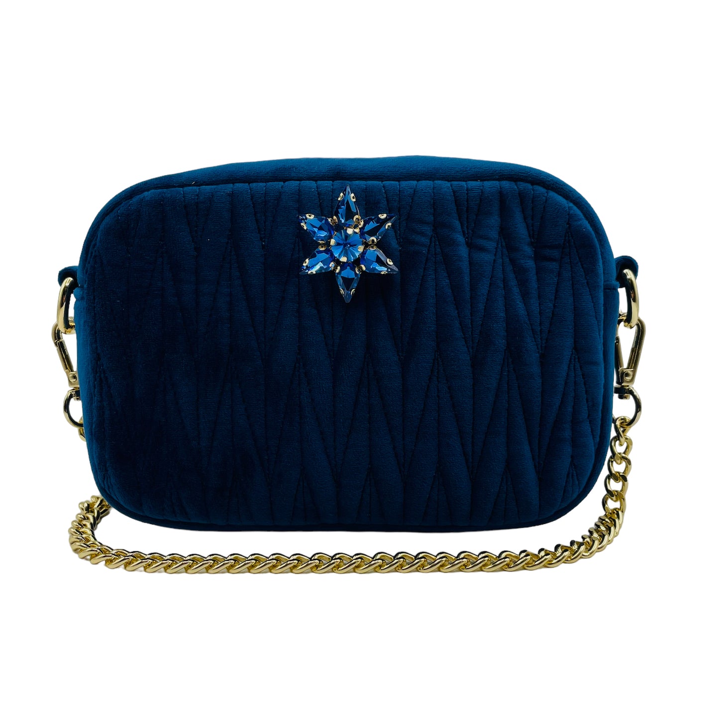 Velvet Rivington handbag in blue, recycled velvet