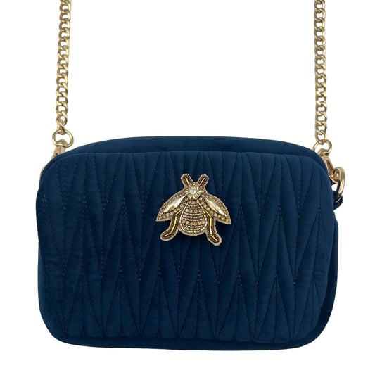 Velvet Rivington handbag in blue, recycled velvet