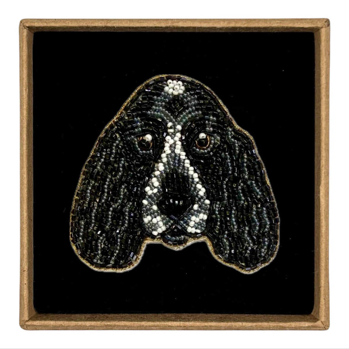 Bob the Spaniel dog embroidered animal brooch / pin