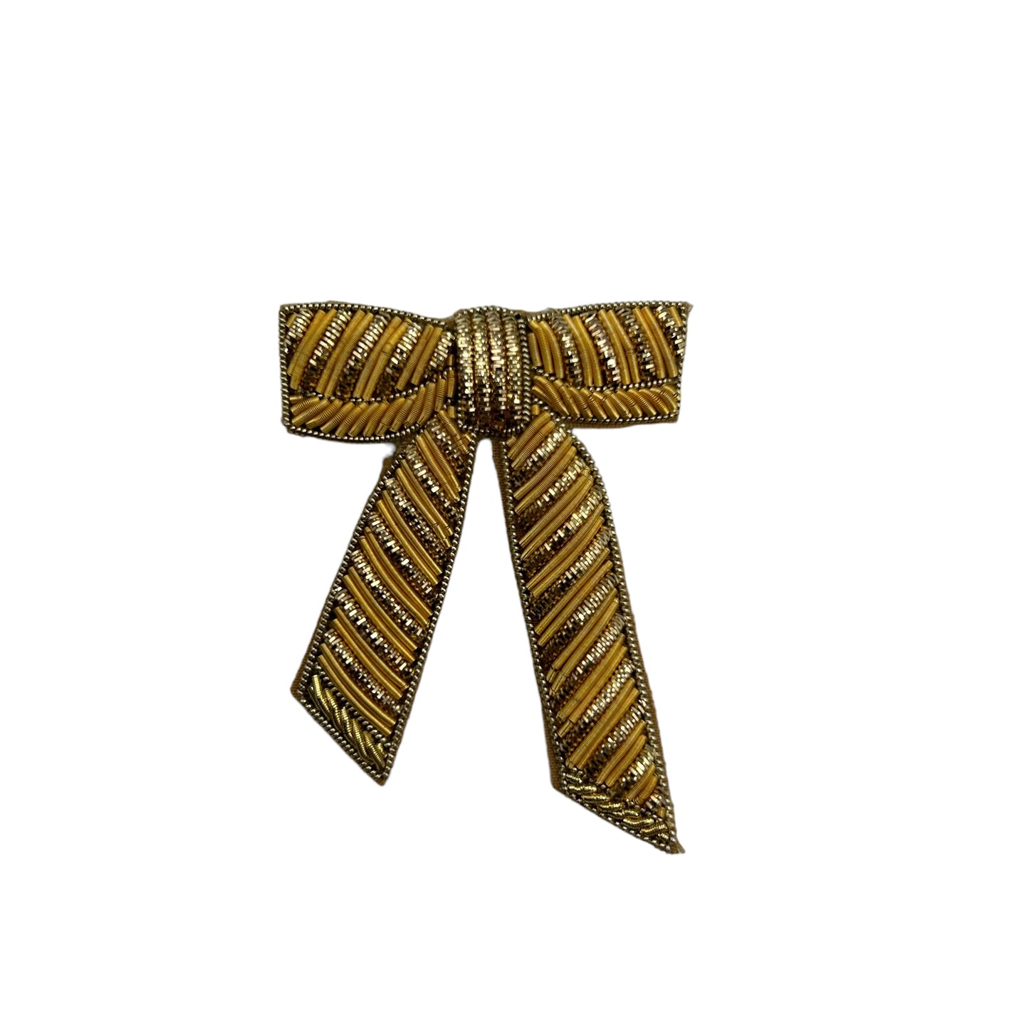 Chartreuse stripe make-up bag with Gold Bow pin