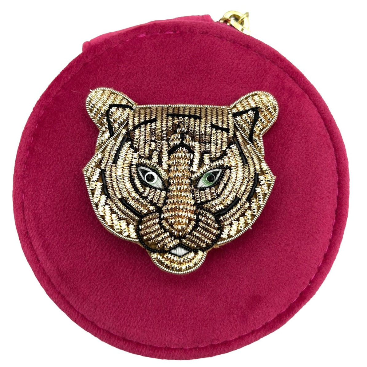 Jewellery Travel Pot in bright pink - Tiger Head brooch