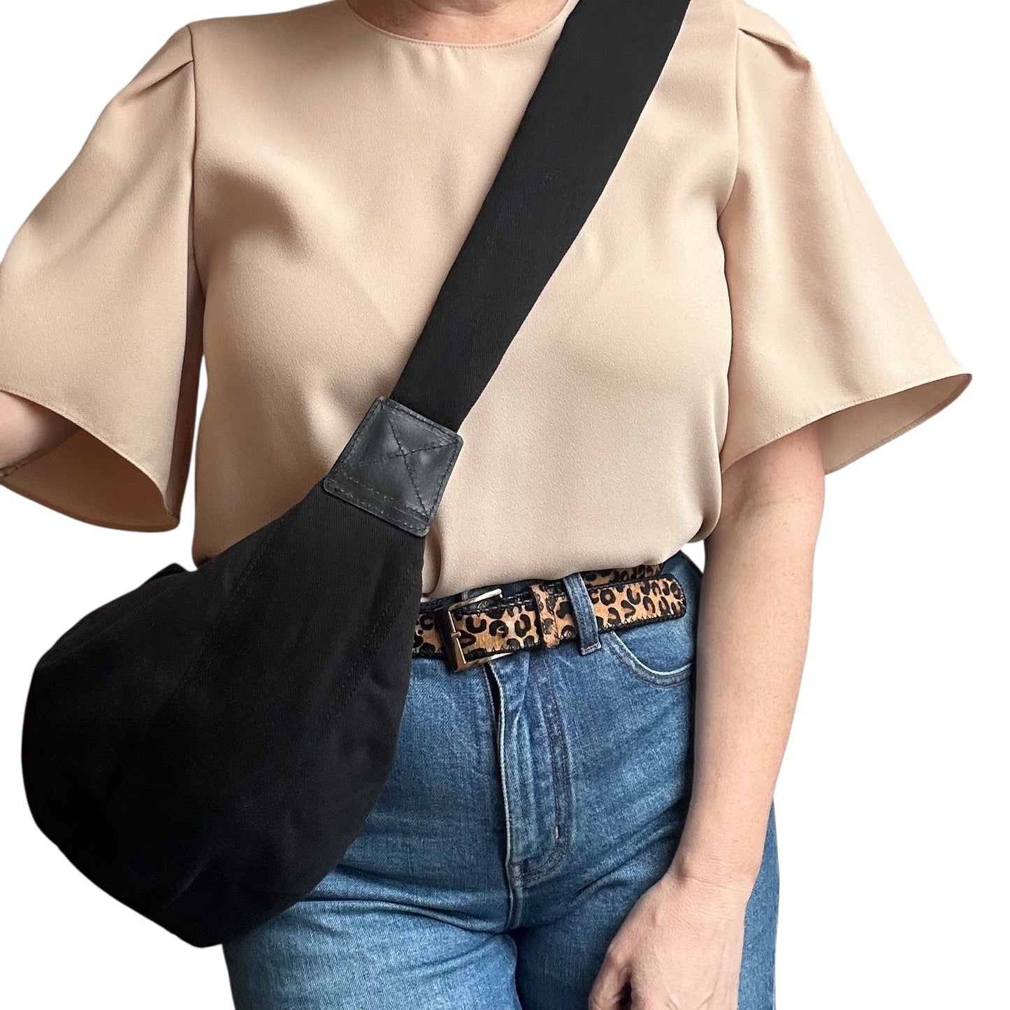 Brixton cross body sling bag - Black cotton canvas - large