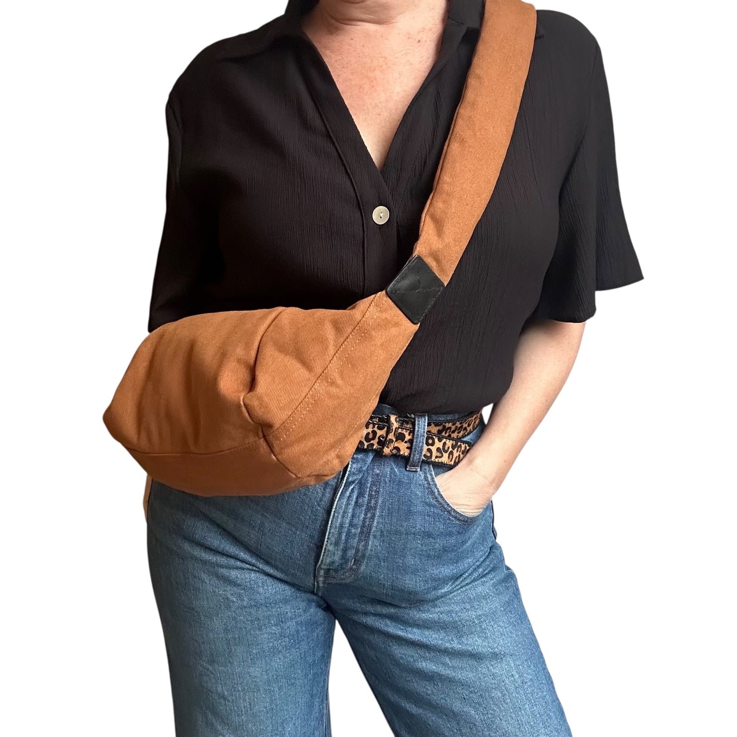 Brixton cross body sling bag - Brown cotton canvas - large