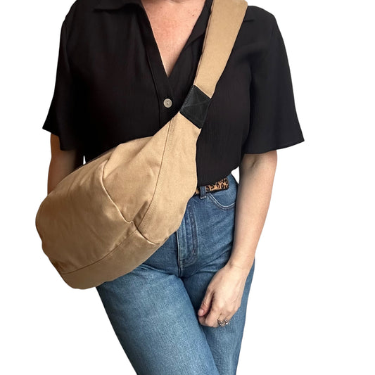 Brixton cross body sling bag - Sand cotton canvas - large