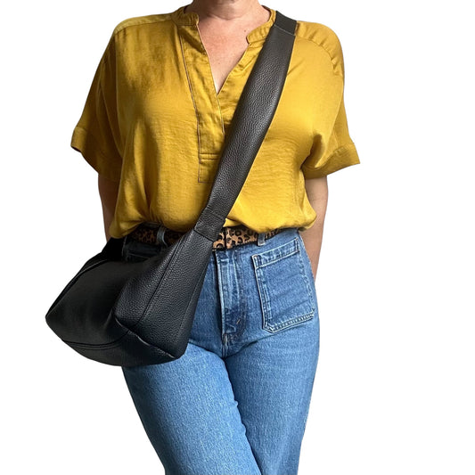 Brixton cross body sling bag - black leather - small