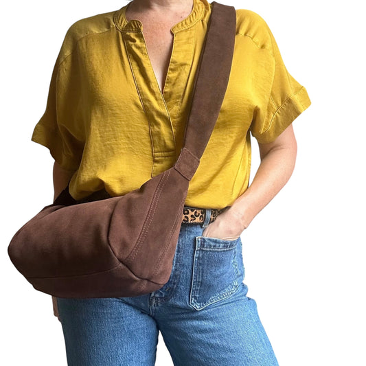 Brixton cross body sling bag - dark brown suede - small