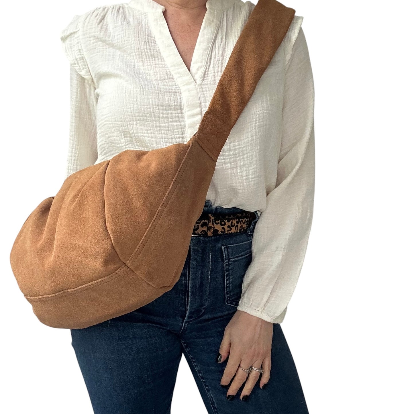 Brixton cross body sling bag -  tan suede - large