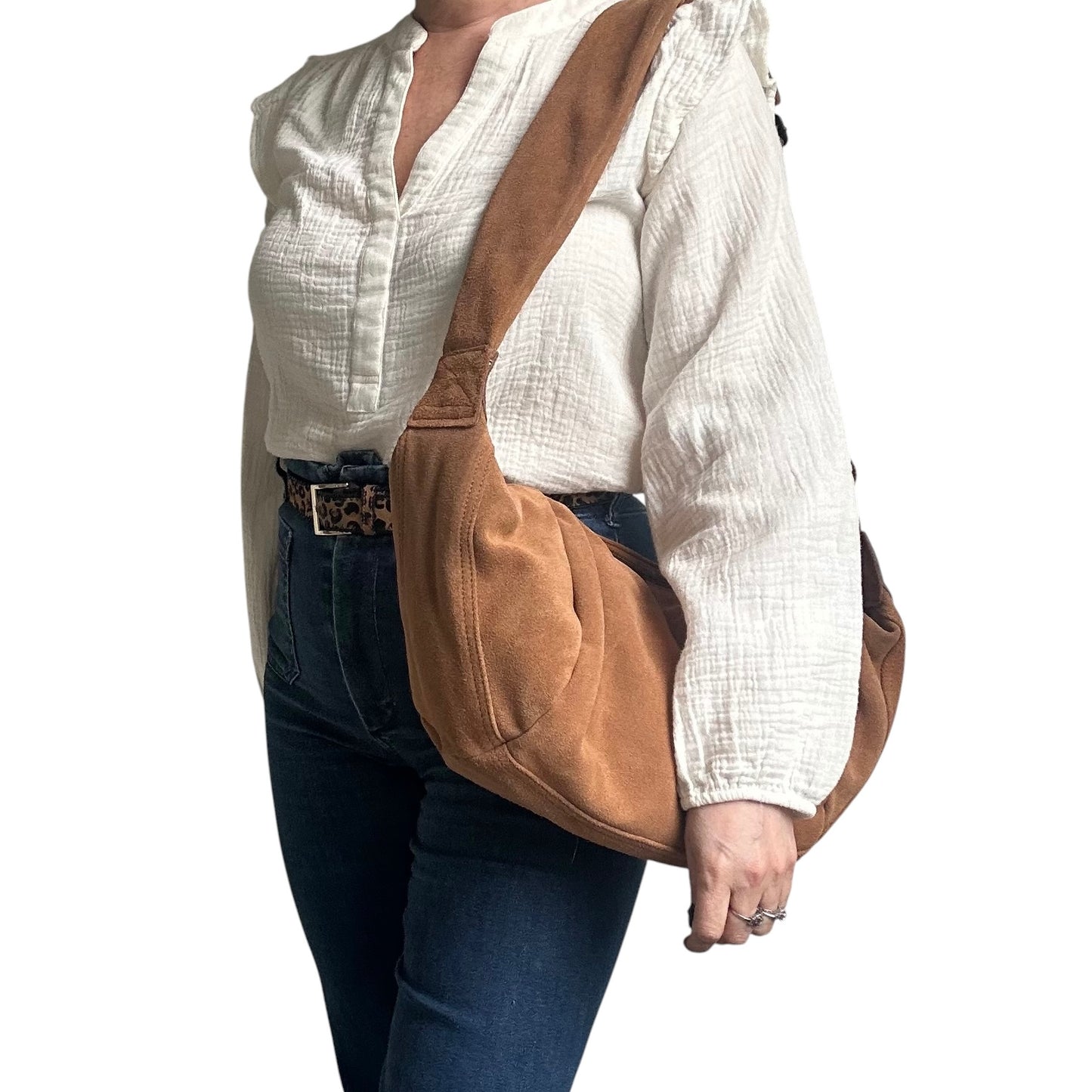 Brixton cross body sling bag -  tan suede - large