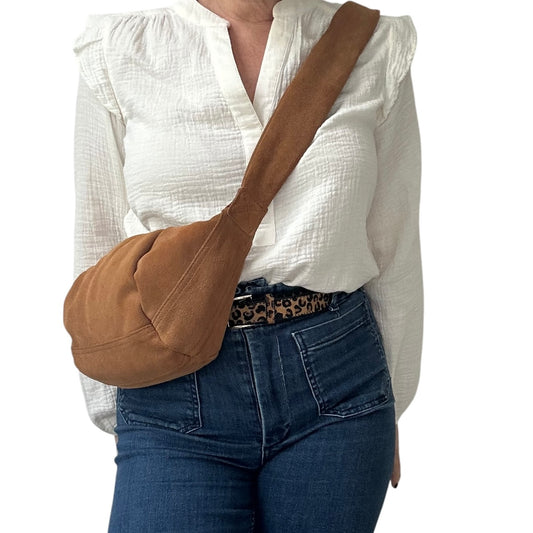Brixton cross body sling bag -  tan suede - small