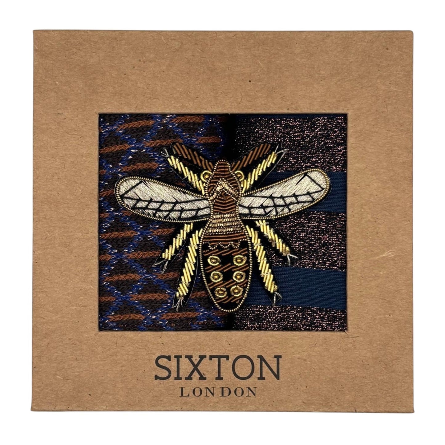 Brown Leipzig & Denim Berlin sock box duo with embroidered brooch