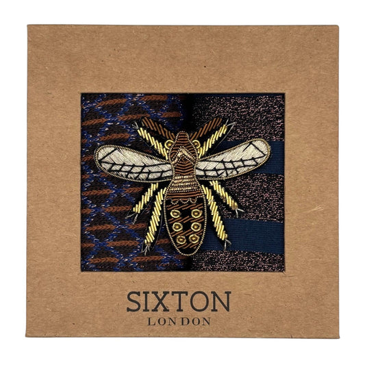Brown Leipzig & Denim Berlin sock box duo with embroidered brooch