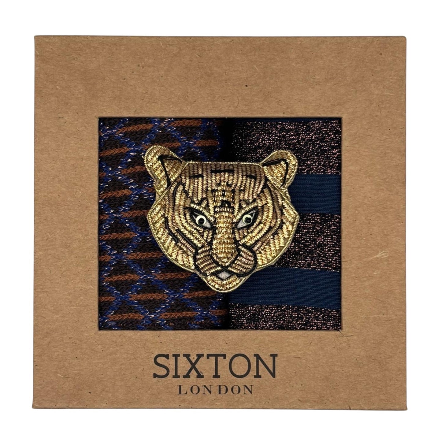 Brown Leipzig & Denim Berlin sock box duo with embroidered brooch