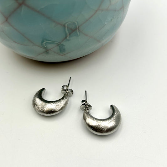 Brushed Metal Moon earrings in silver