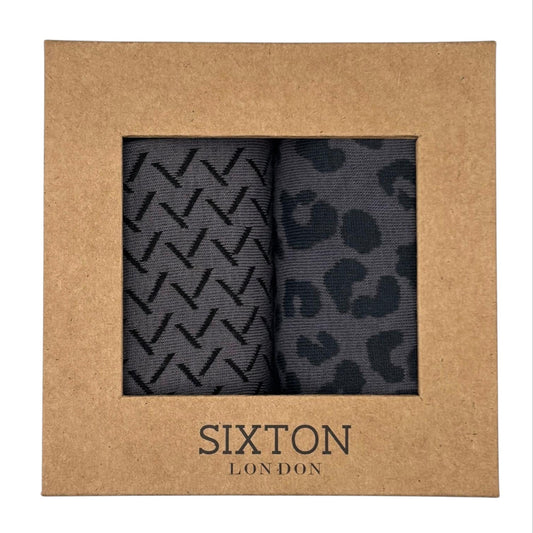 Charcoal Kyoto & Leopard sock box duo