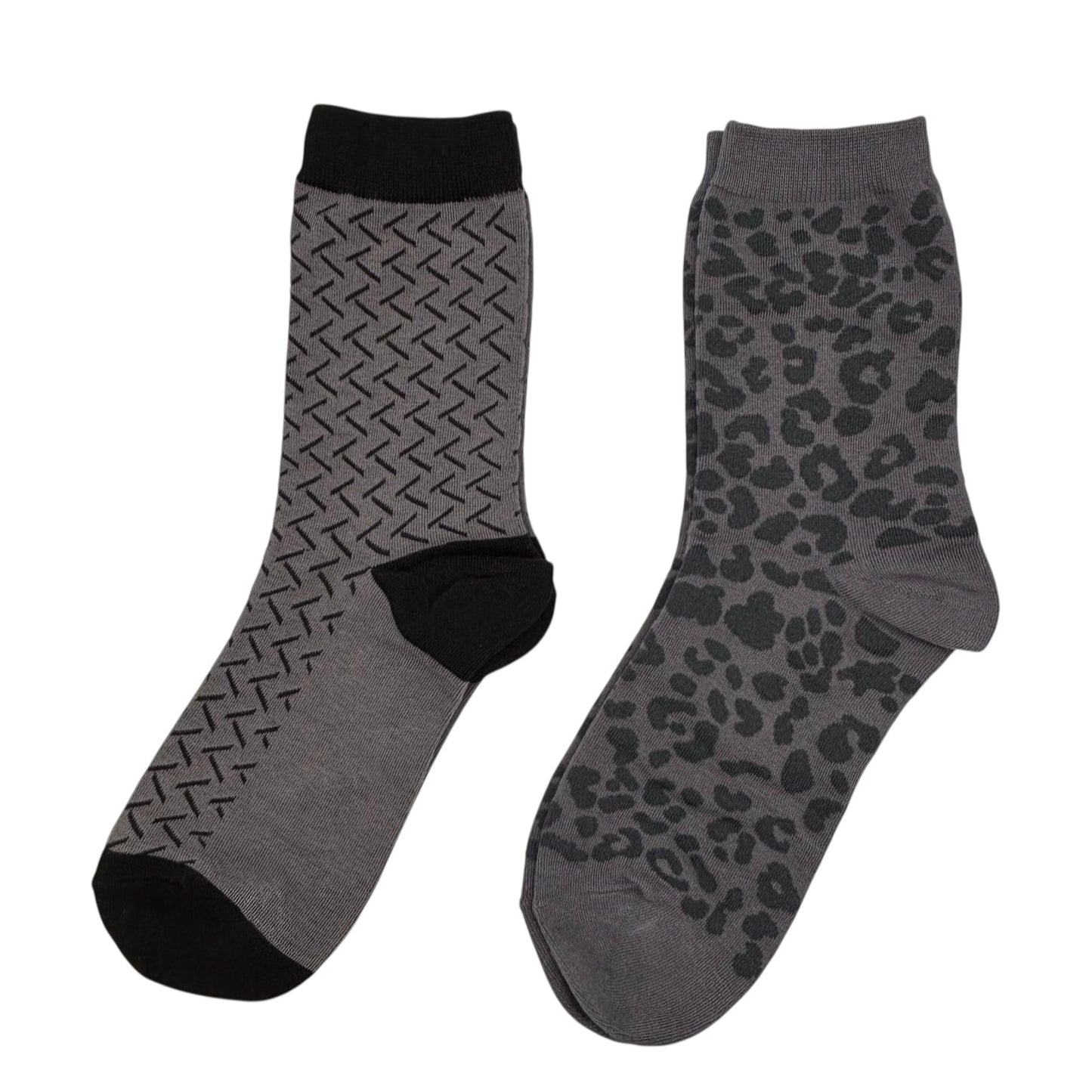 Charcoal Kyoto & Leopard sock box duo with embroidered brooch