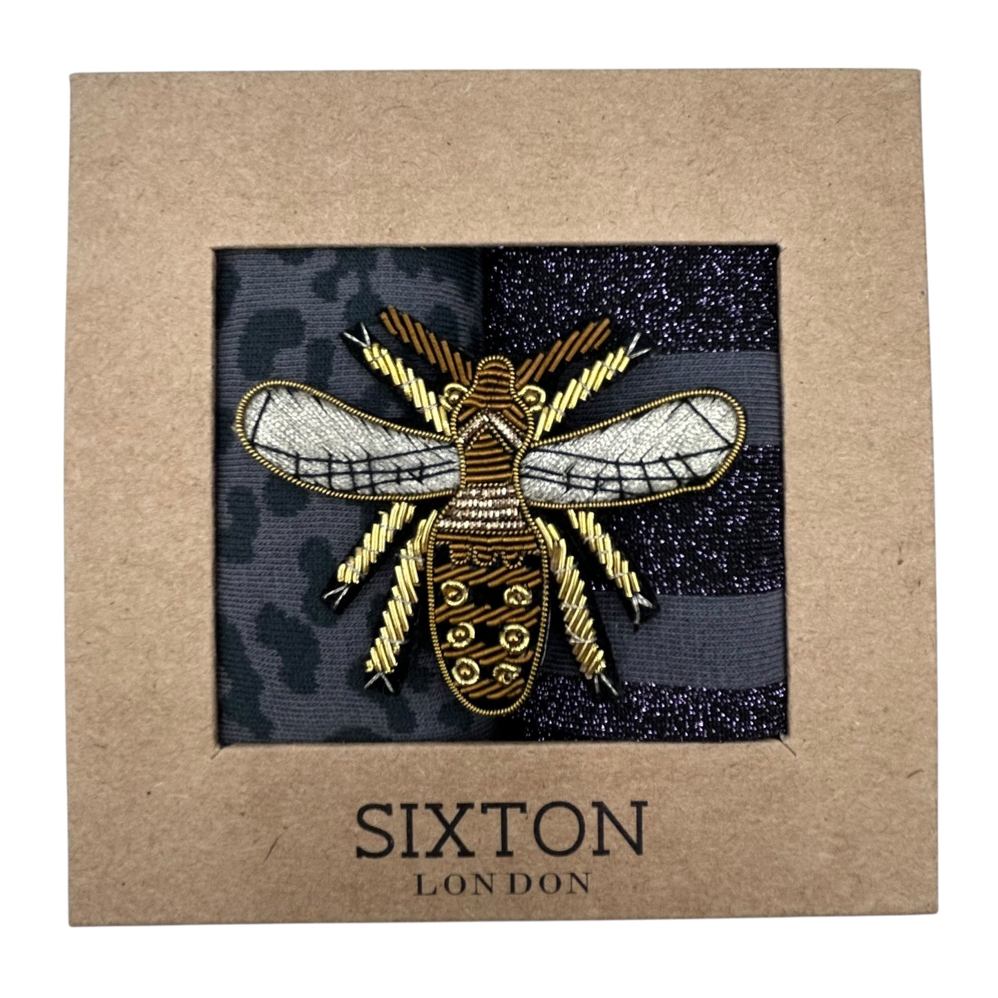 Charcoal Leopard & Purple Berlin sock box duo with pin