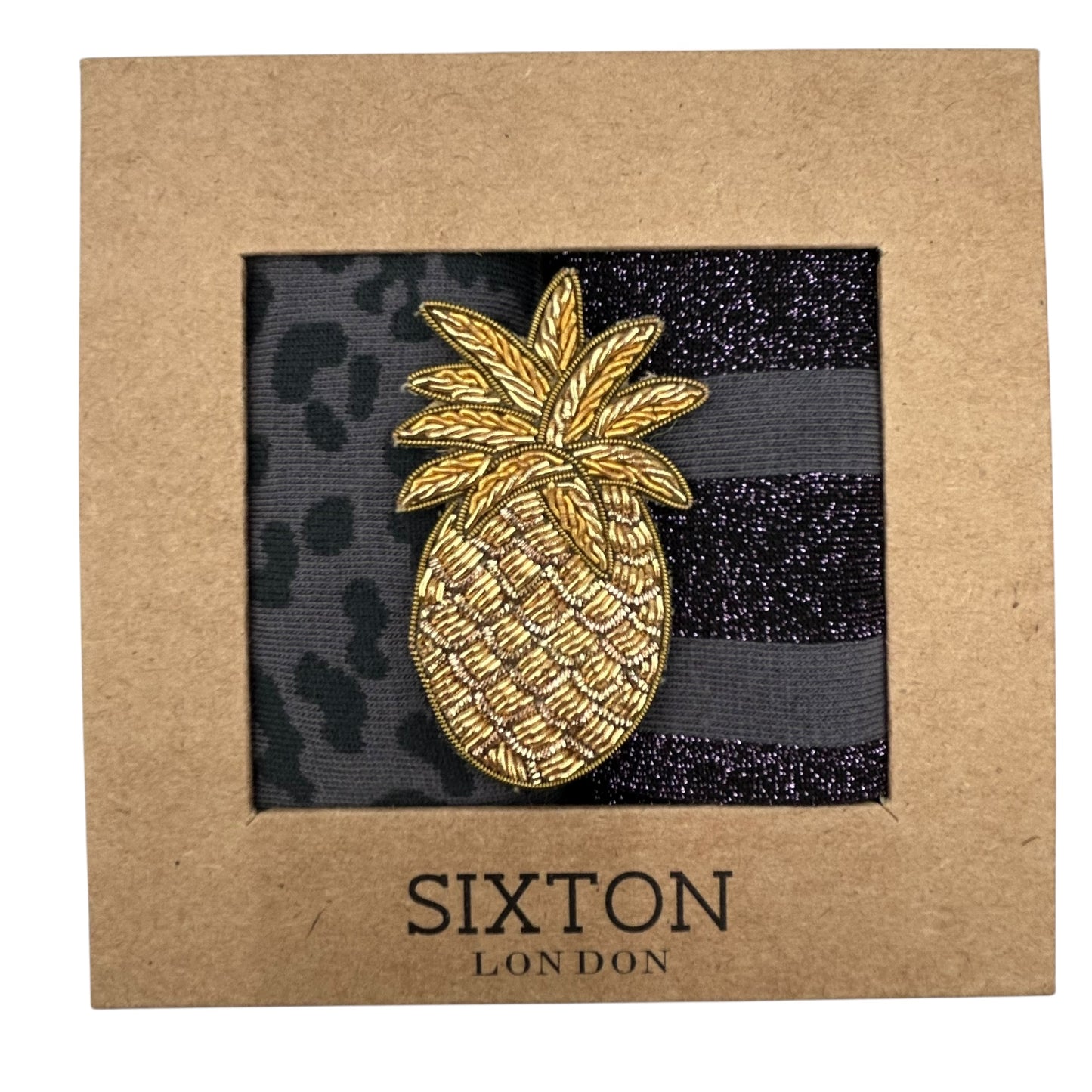 Charcoal Leopard & Purple Berlin sock box duo with pin