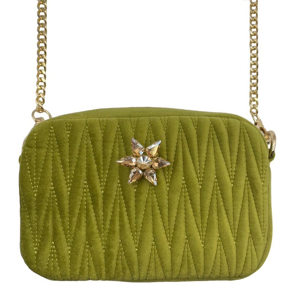 Velvet Rivington handbag in chartreuse, recycled velvet