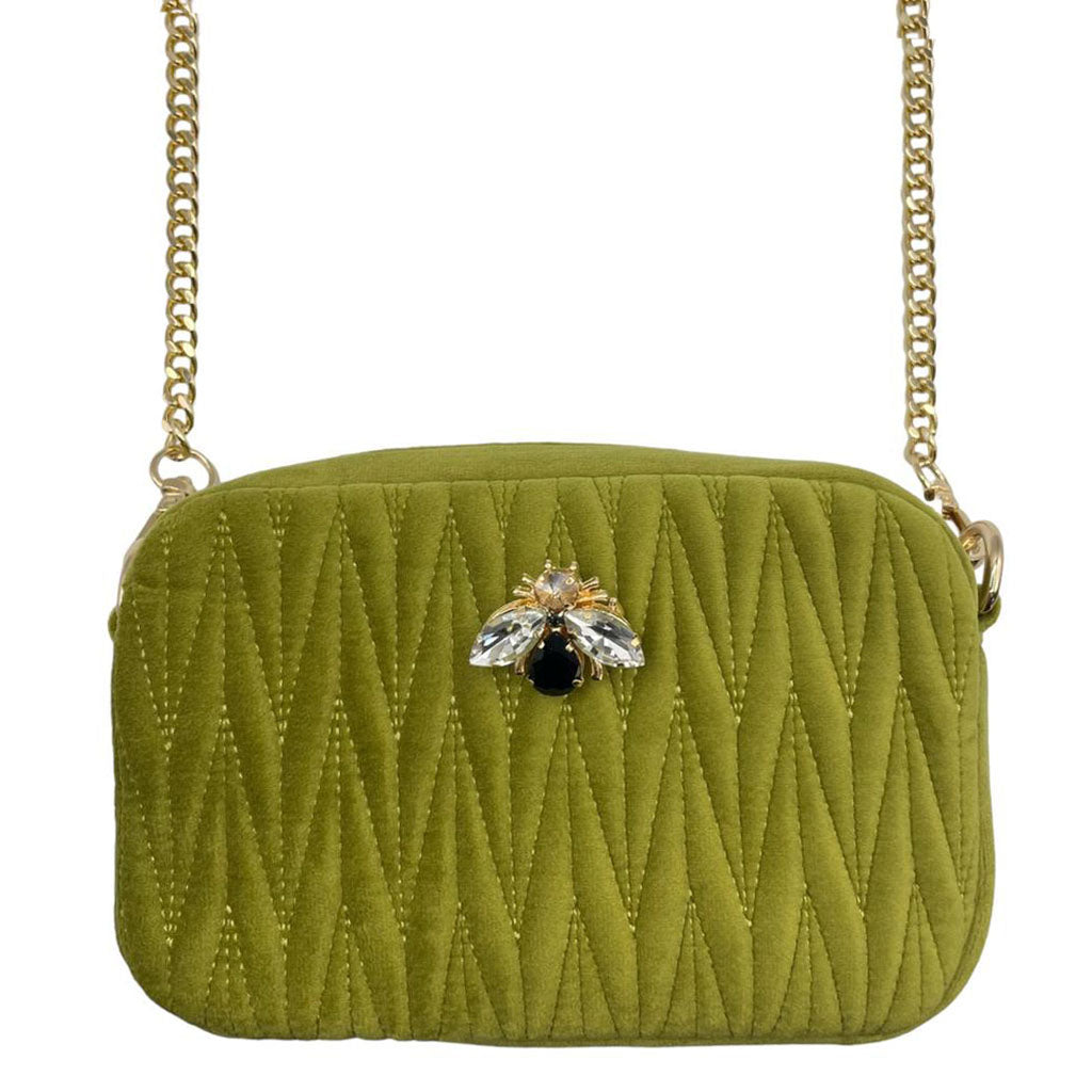 Velvet Rivington handbag in chartreuse, recycled velvet