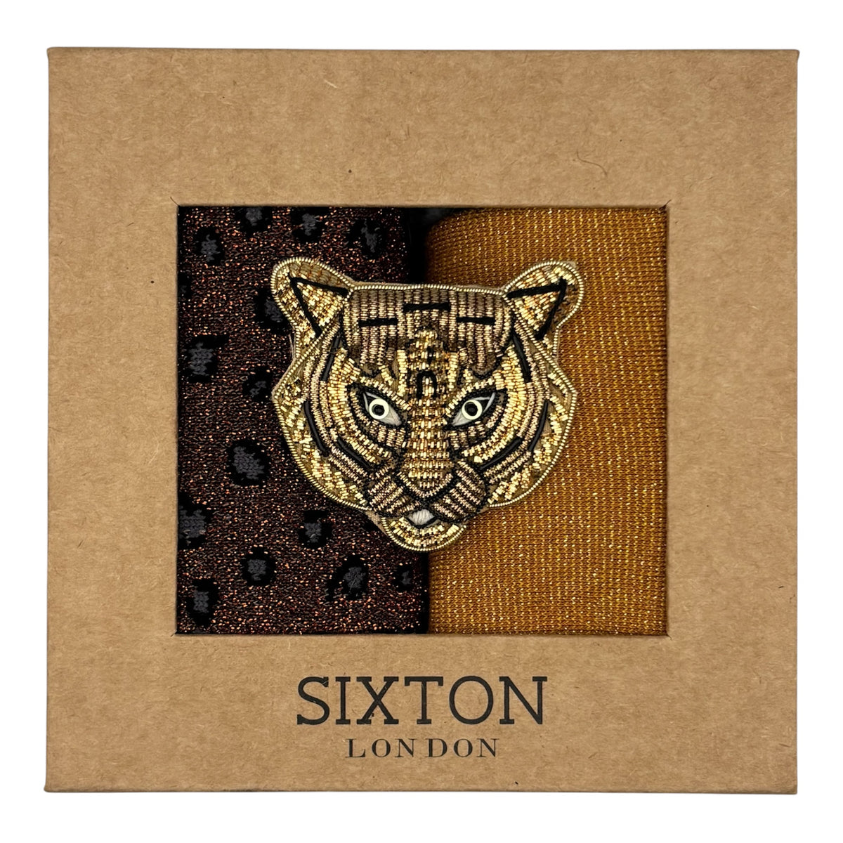Copper Tokyo & Sand Cheetah sock box duo with brooch