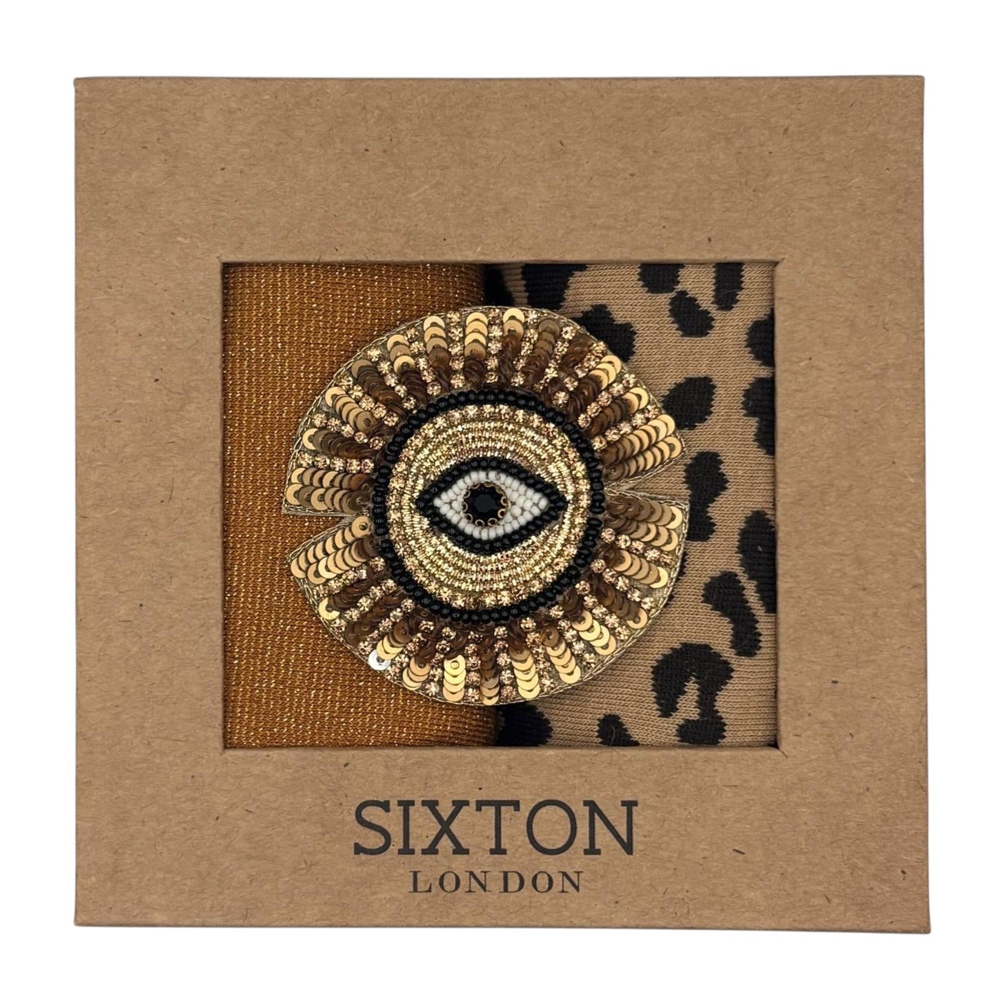 Copper Tokyo & Sand Leopard sock box duo with embroidered brooch