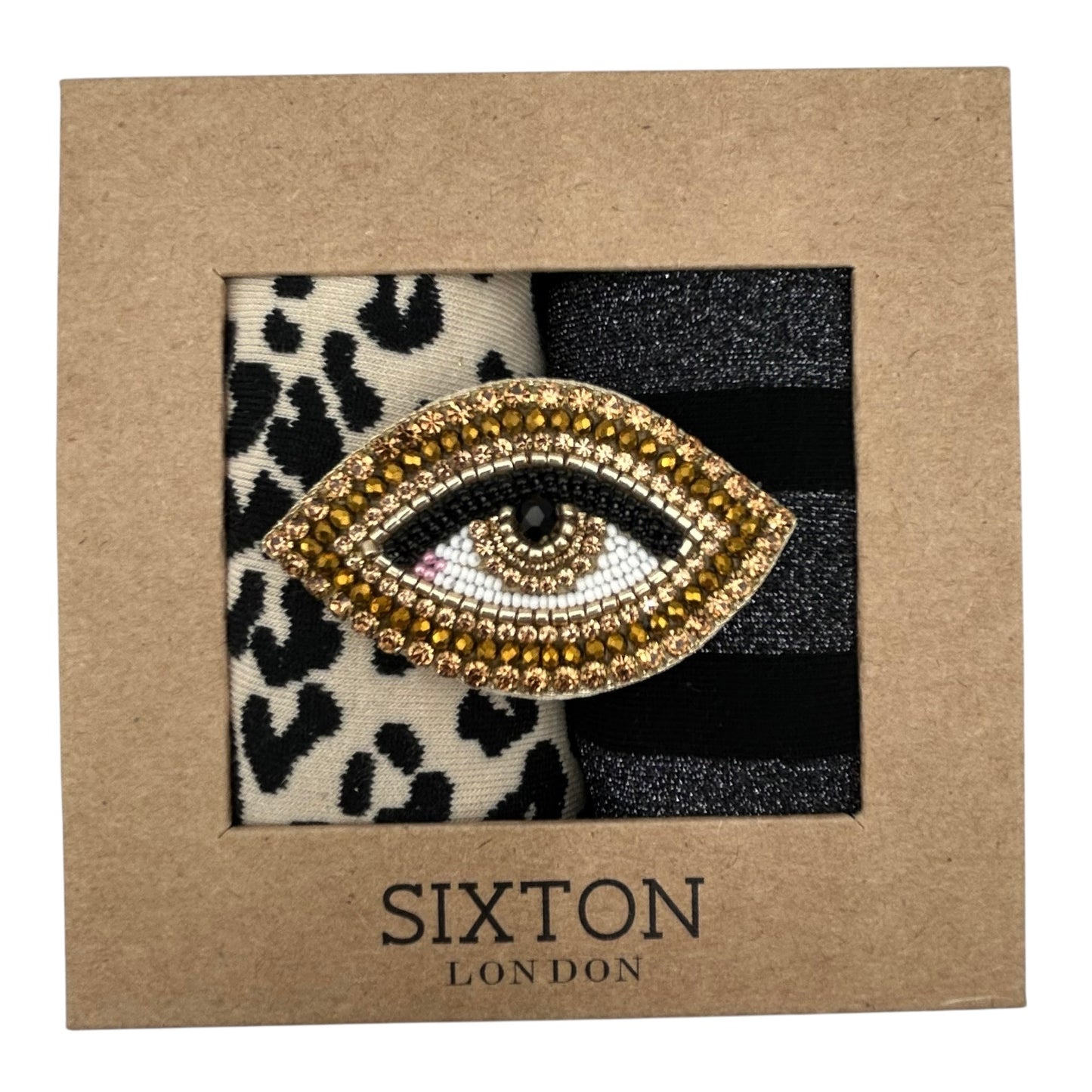 Cream Leopard & Berlin sock box duo with pin