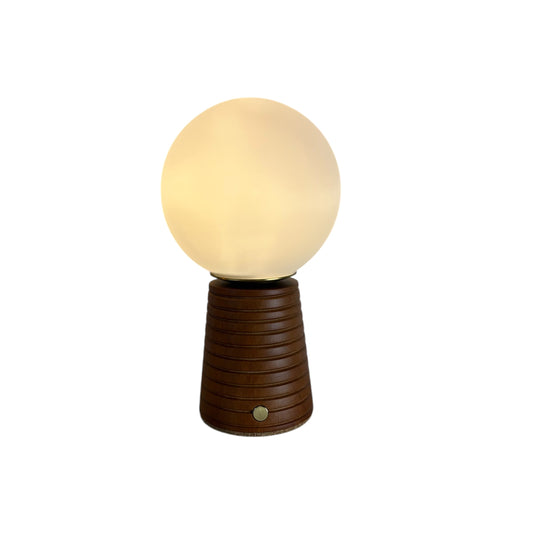 Small Deco Cone Ribbed Teak style rechargeable touch lamp