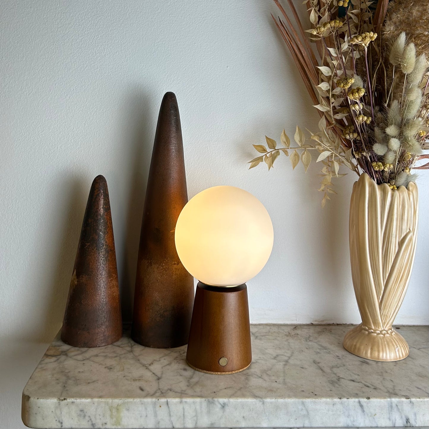 Rechargable touch lamp - small Deco cone - teak style