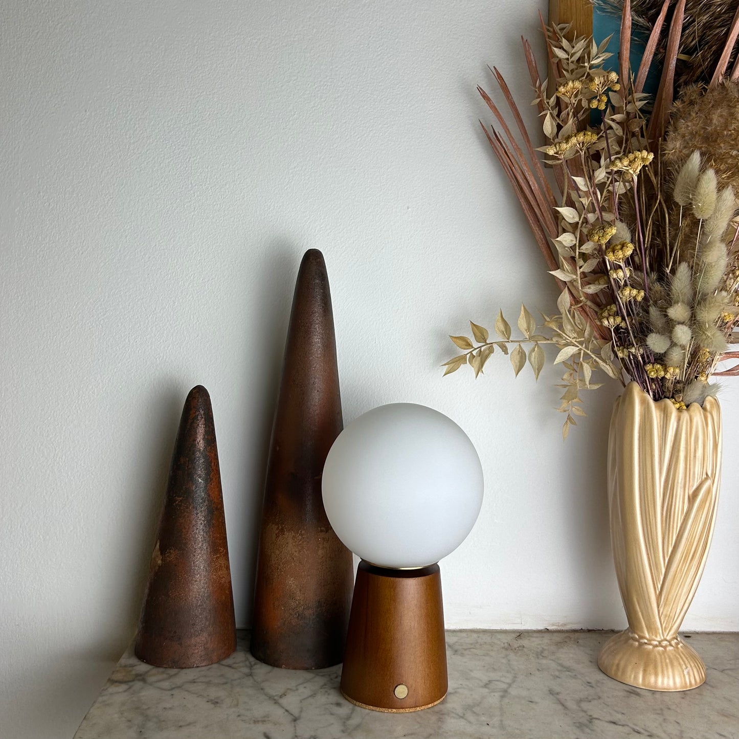 Rechargable touch lamp - small Deco cone - teak style