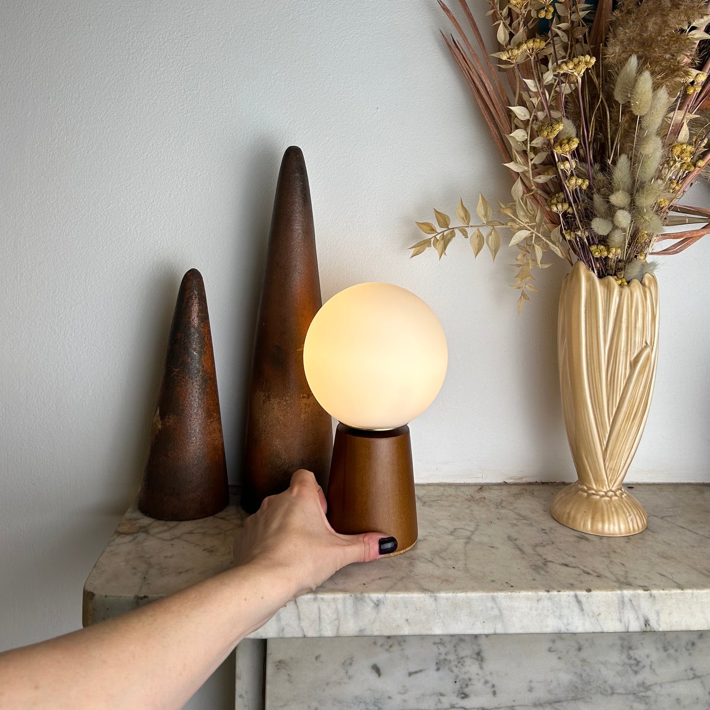 Rechargable touch lamp - small Deco cone - teak style