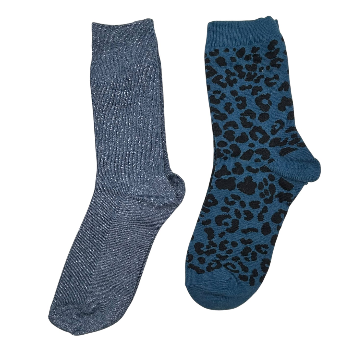 Denim Leopard & Blue Vegas sock box duo with embroidered brooch