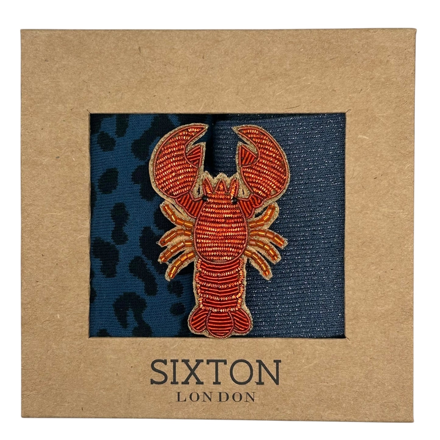 Denim Leopard & Blue Vegas sock box duo with embroidered brooch