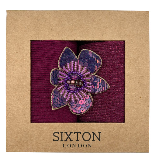 Fuchsia Vegas & Sienna sock box duo with embroidered brooch