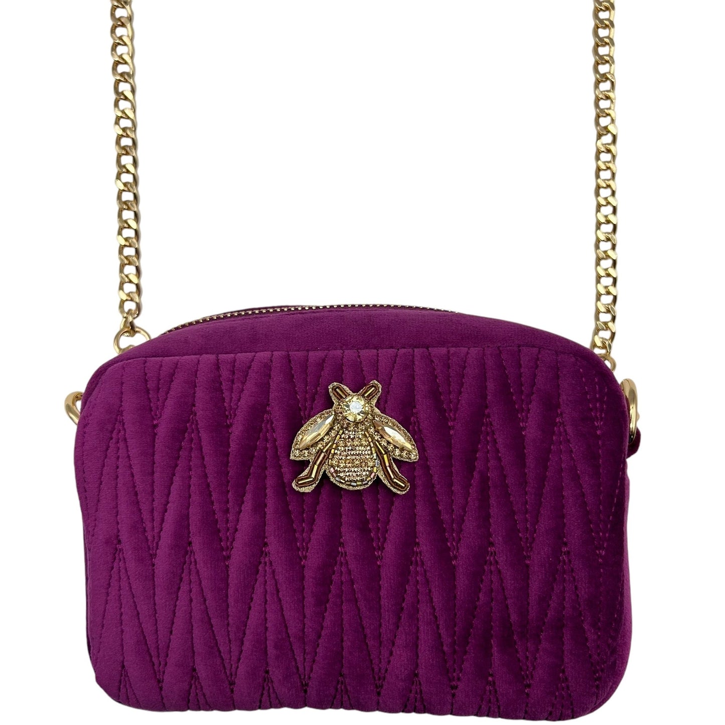 Velvet Rivington handbag in fuchsia, recycled velvet