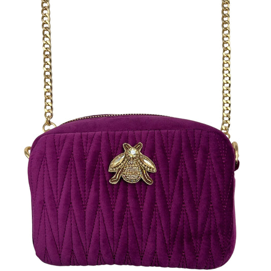 Velvet Rivington handbag in fuchsia, recycled velvet