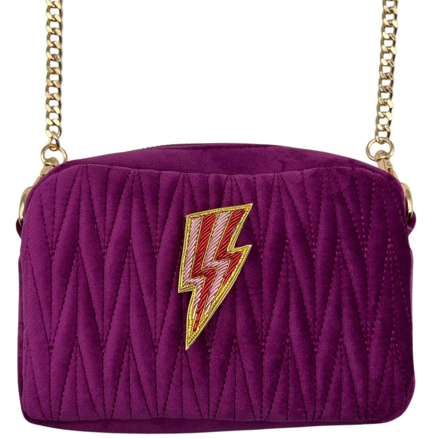 Velvet Rivington handbag in fuchsia, recycled velvet