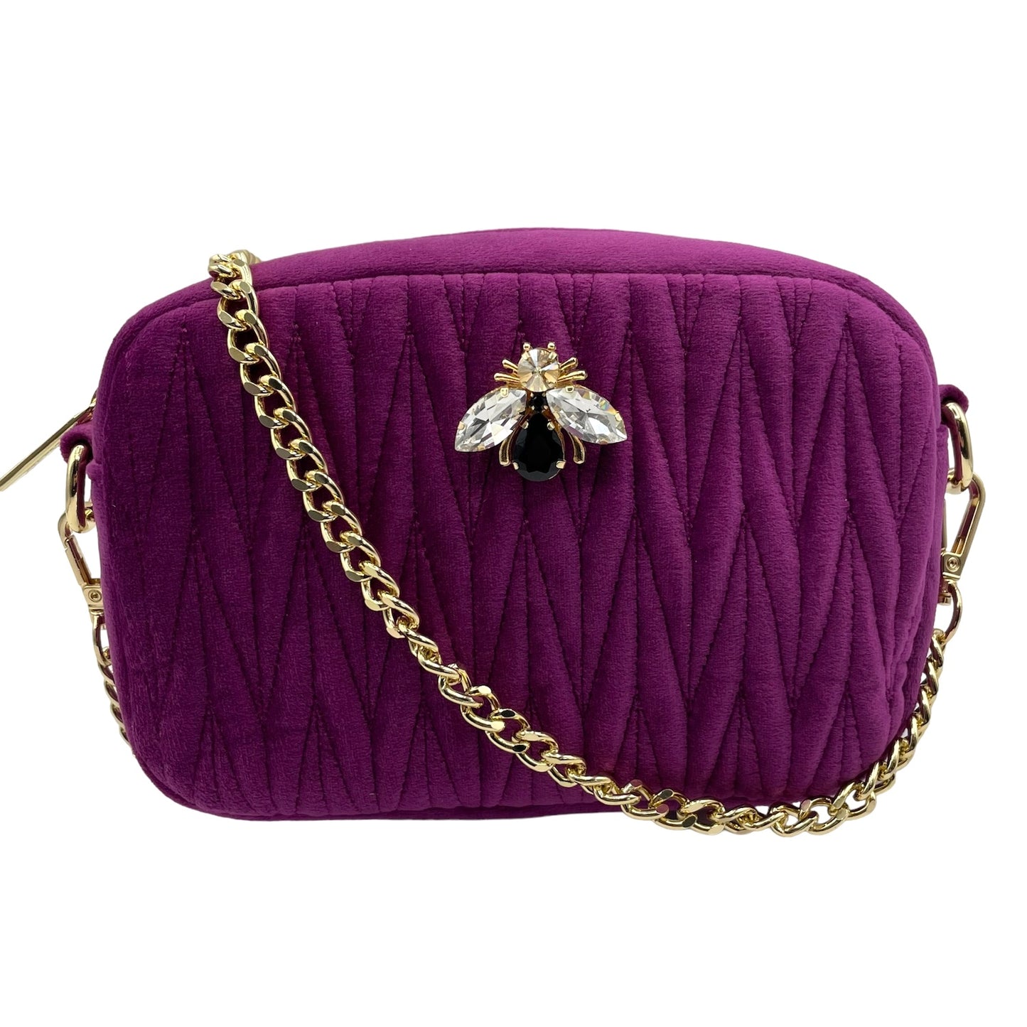 Velvet Rivington handbag in fuchsia, recycled velvet