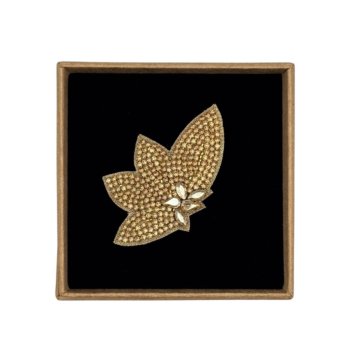 Gold Half Flower embroidered brooch / pin