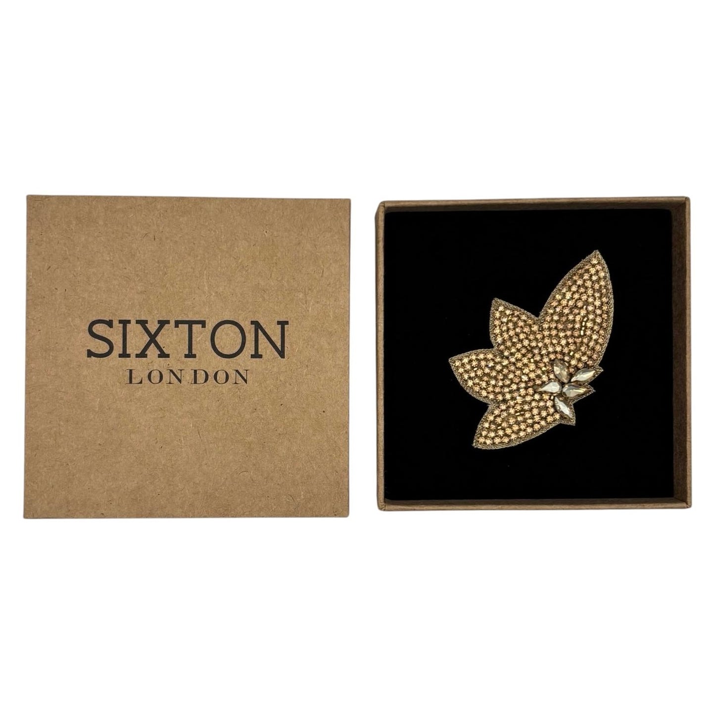 Gold Half Flower embroidered brooch / pin