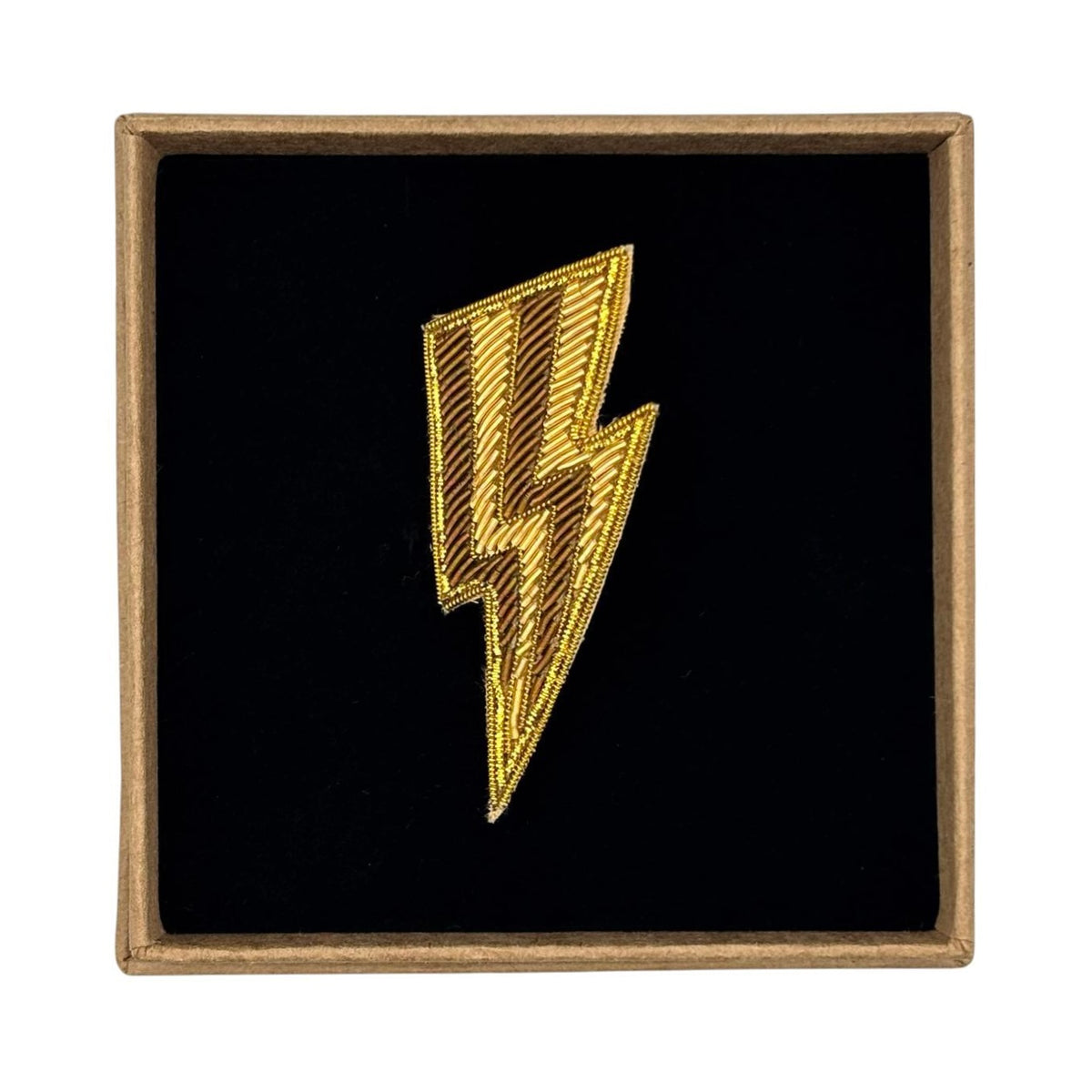 Gold Lightning Bolt embroidered brooch / pin