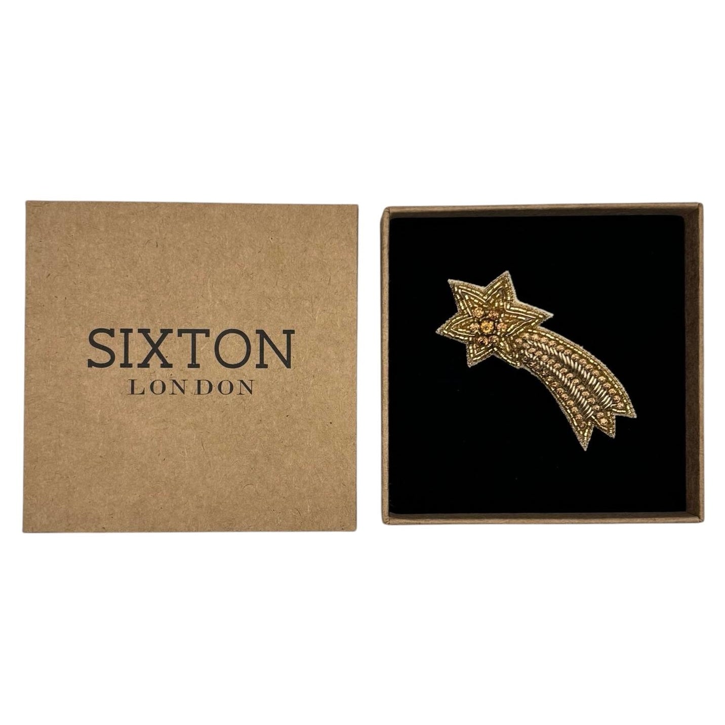 Gold Shooting Star embroidered brooch / pin