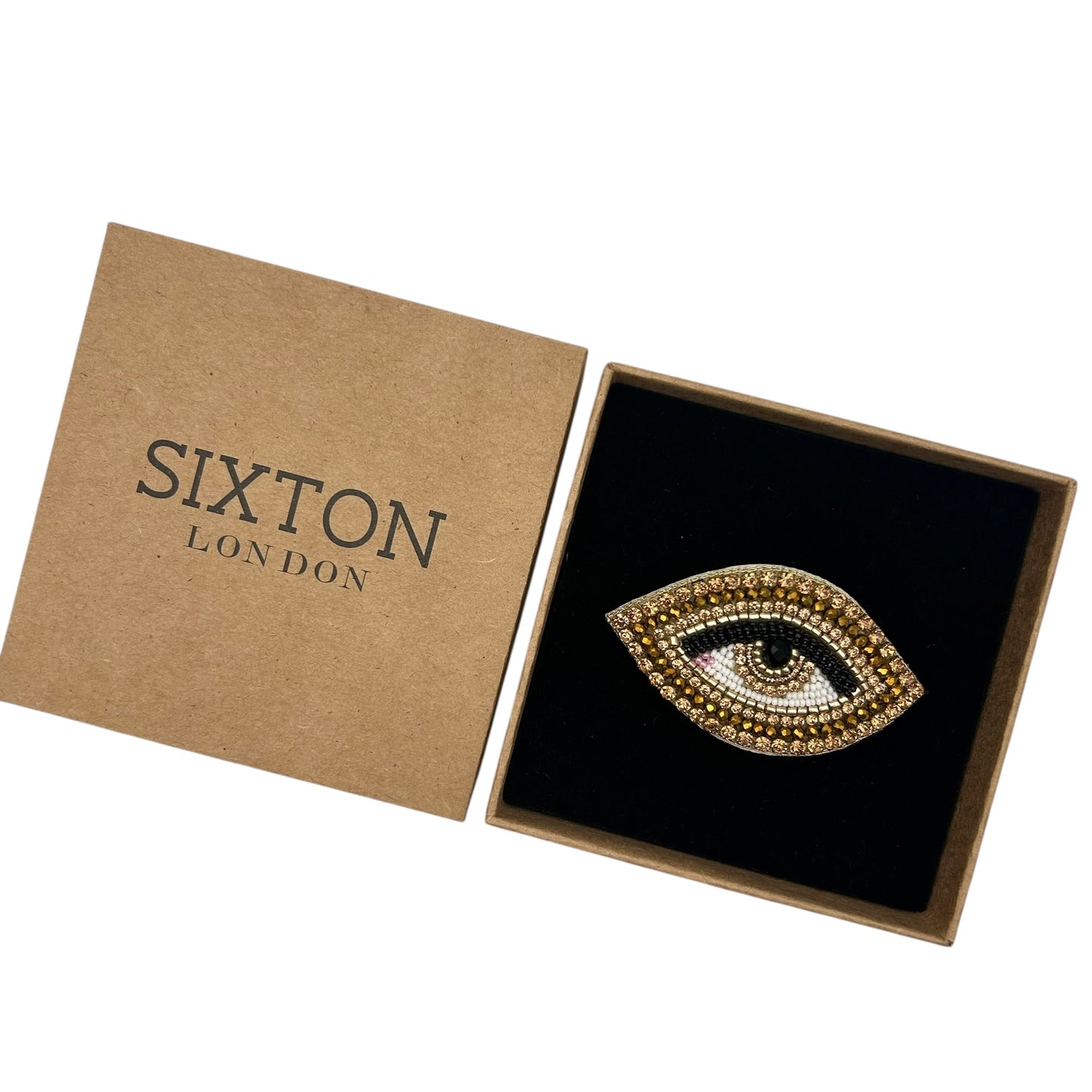 Gold Sparkle Eye embroidered brooch / pin